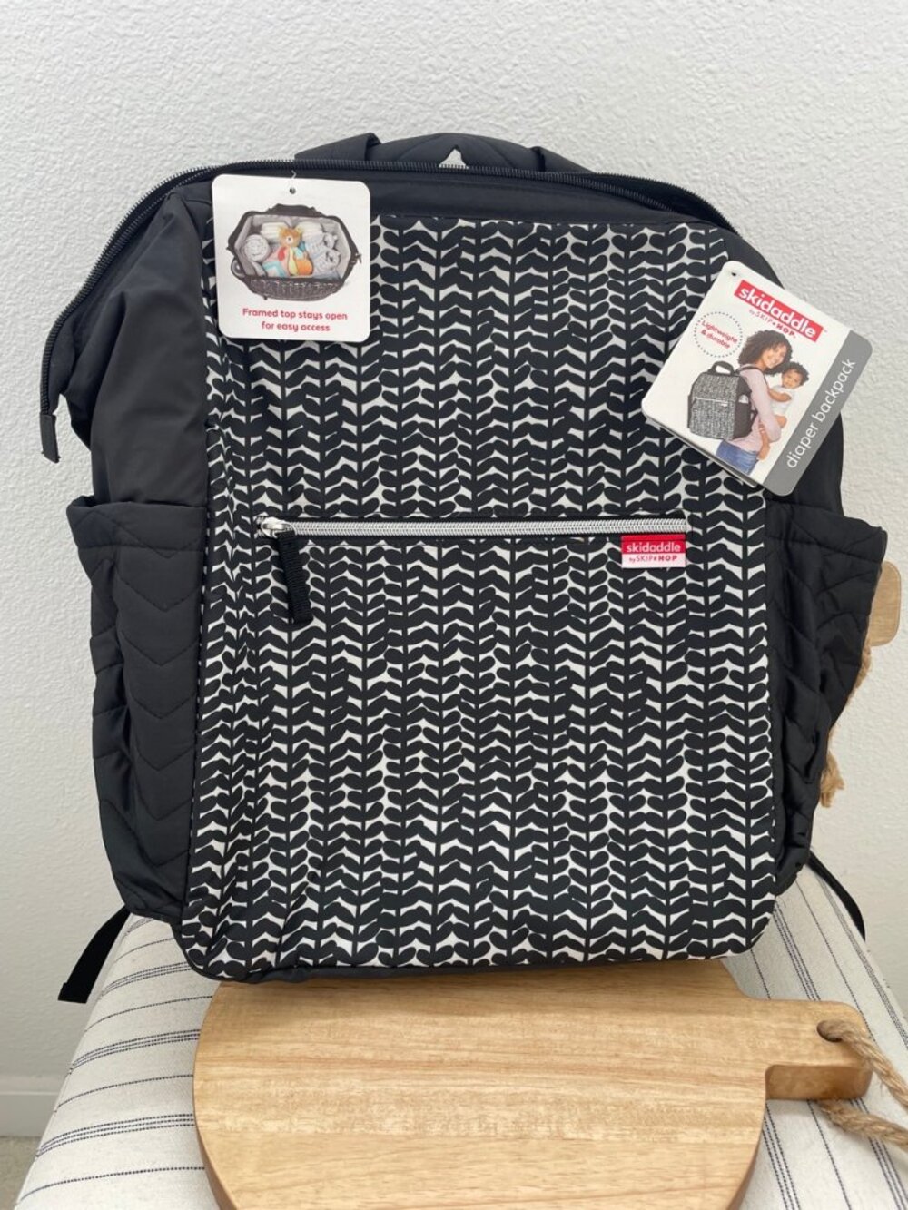 SALE! NWT Skidaddle by Skip Hop Diaper Backpack Black Leaf Framed Top